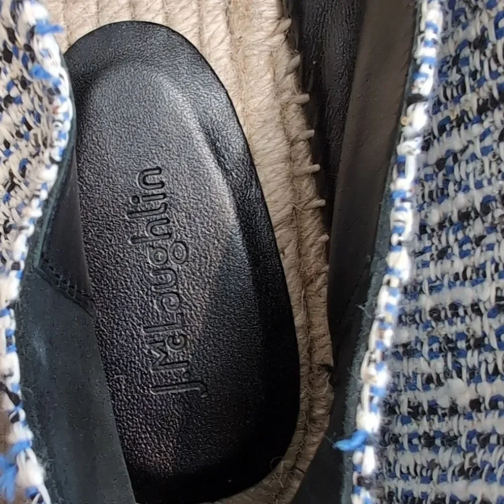 J. Mclaughlin Alexa Tweed and Leather Toe Espadrilles - Blue Cream Sz 9